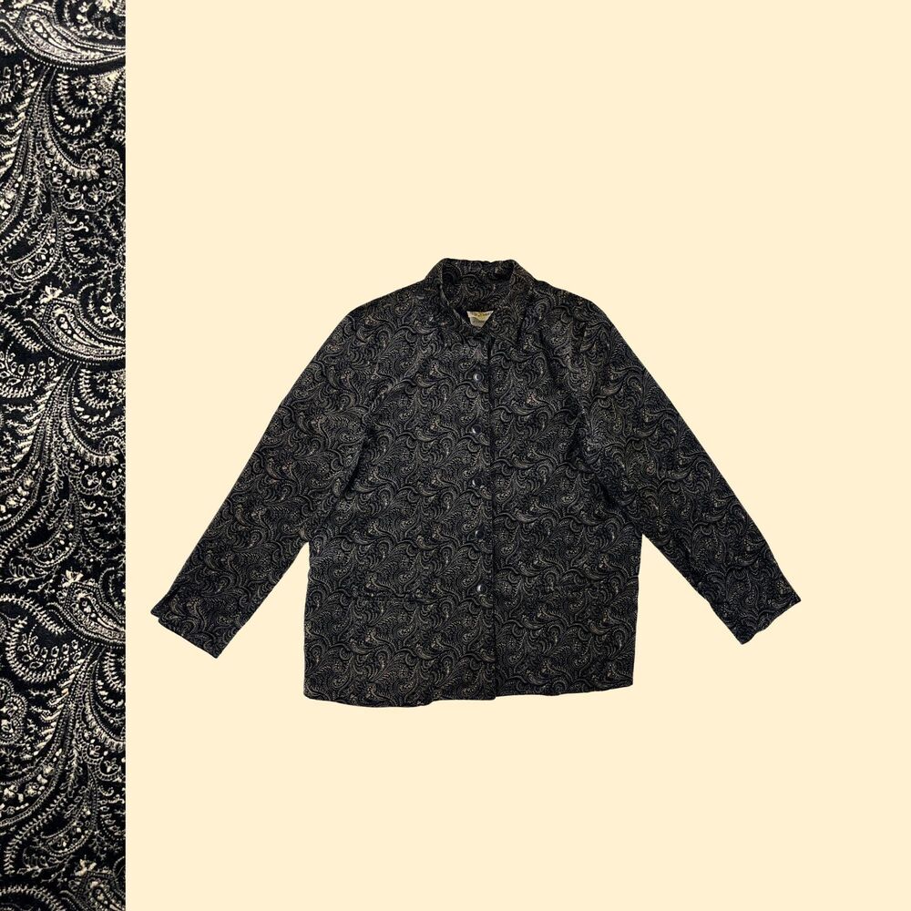 1970s velour paisley jacket by Sir James, vintage black & beige button up blazer